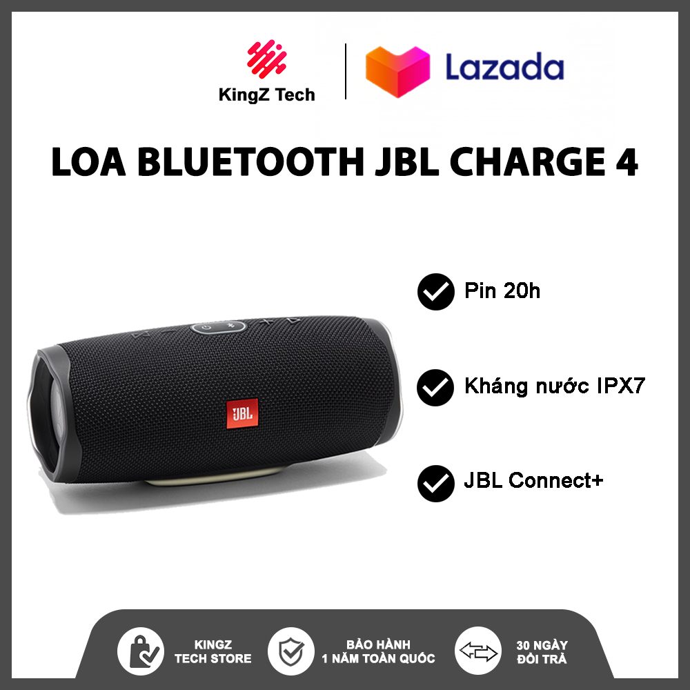 Loa Bluetooth JBL Charge 4 Chính Hãng - Công suất 30w - Loa Bass Mạnh, Treble Rời - Chống nước IPX7 - Pin 20h - Màng Rung Chống Va Đập - loa bluetooth karaoke - loa máy tính - Bảo Hành Chính Hãng 12 Tháng Toàn Quốc