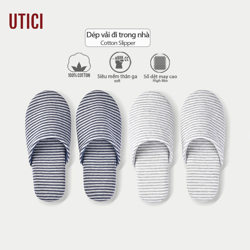 UTICI Dép vải đi trong nhà được gấp đôi phong cách minimal, đế mềm chống trơn trượt, slipper