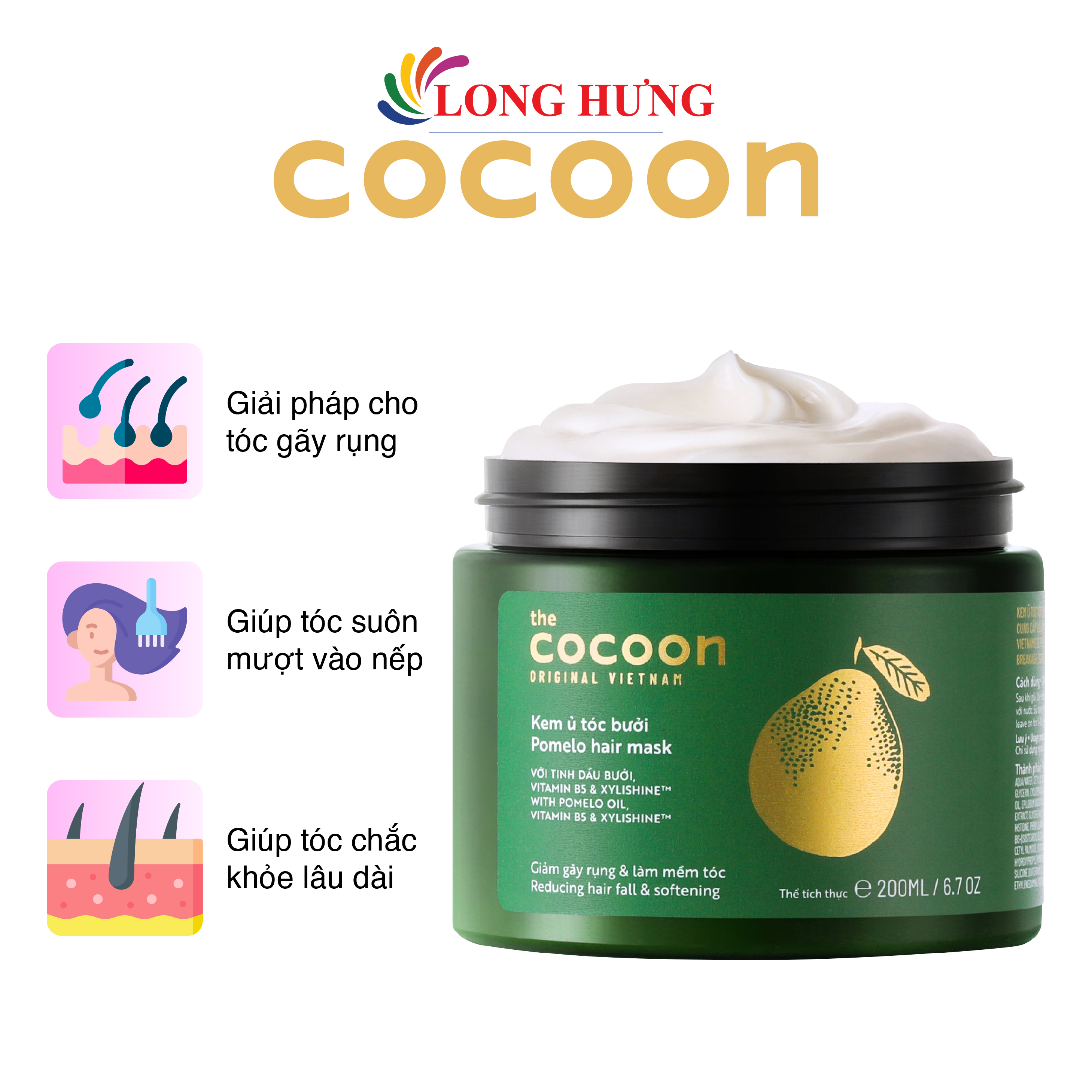 Kem ủ tóc bưởi Cocoon Pomelo Hair Mask giúp giảm gãy rụng và làm mềm tóc