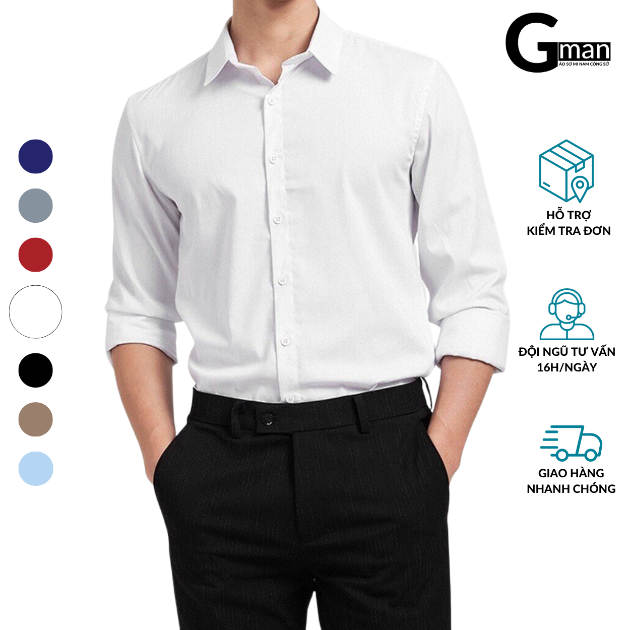 Áo sơ mi nam dài tay GMAN kiểu dáng Hàn Quốc, Áo sơ mi vải lụa thái mềm mịn , chống nhăn , chống xù cao cấp ( SML )