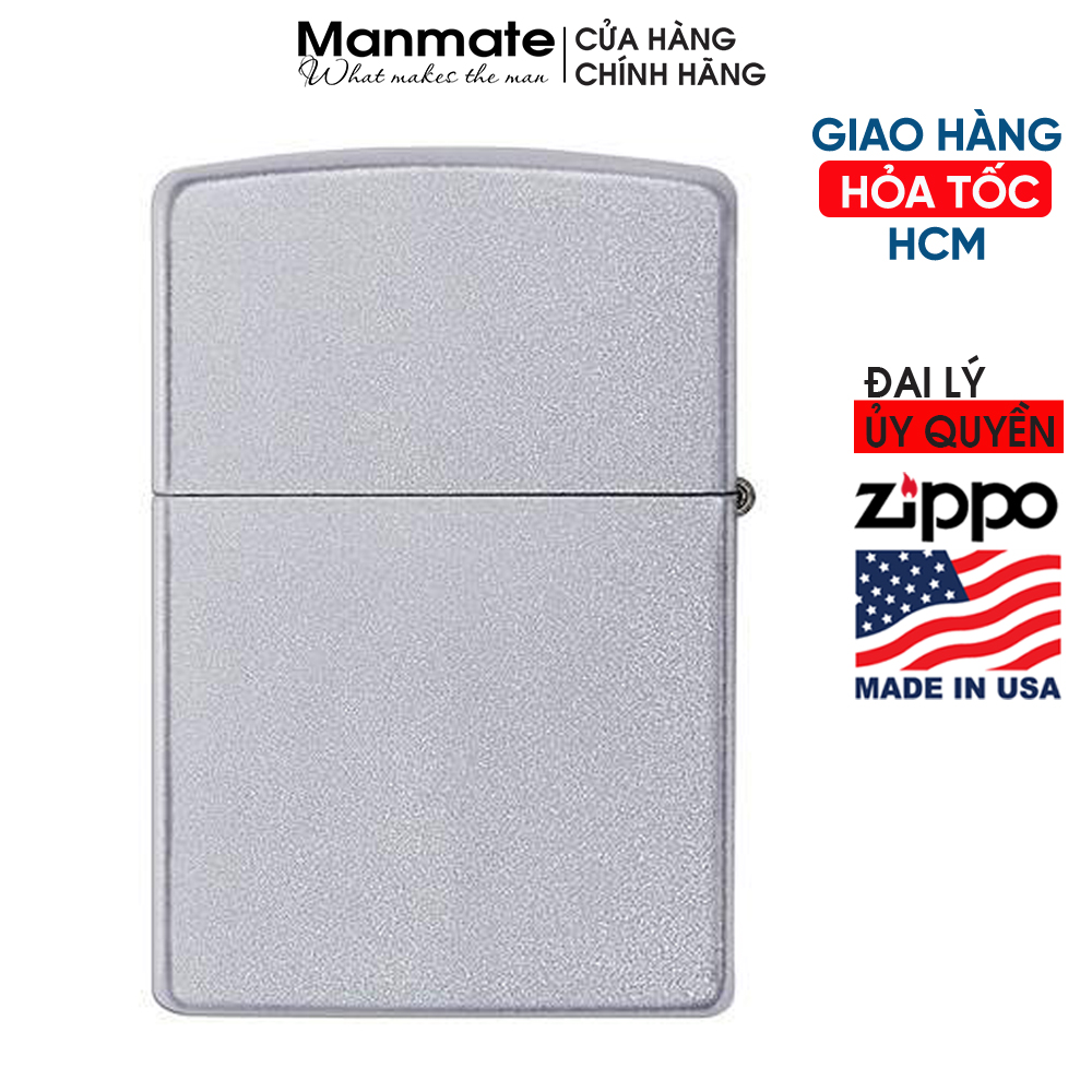 Zippo Satin Chrome (made in USA) tem đỏ, chính hãng Mỹ - Manmate (không bao gồm xăng)