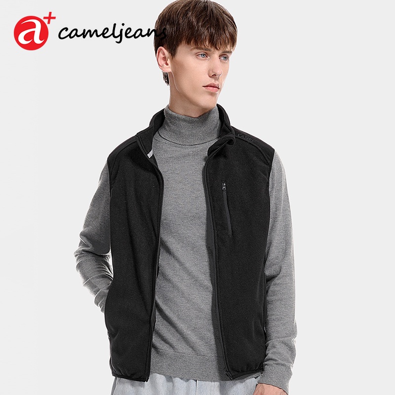 Áo khoác lông cừu CAMELJEANS sát nách cổ đứng thời trang cho nam