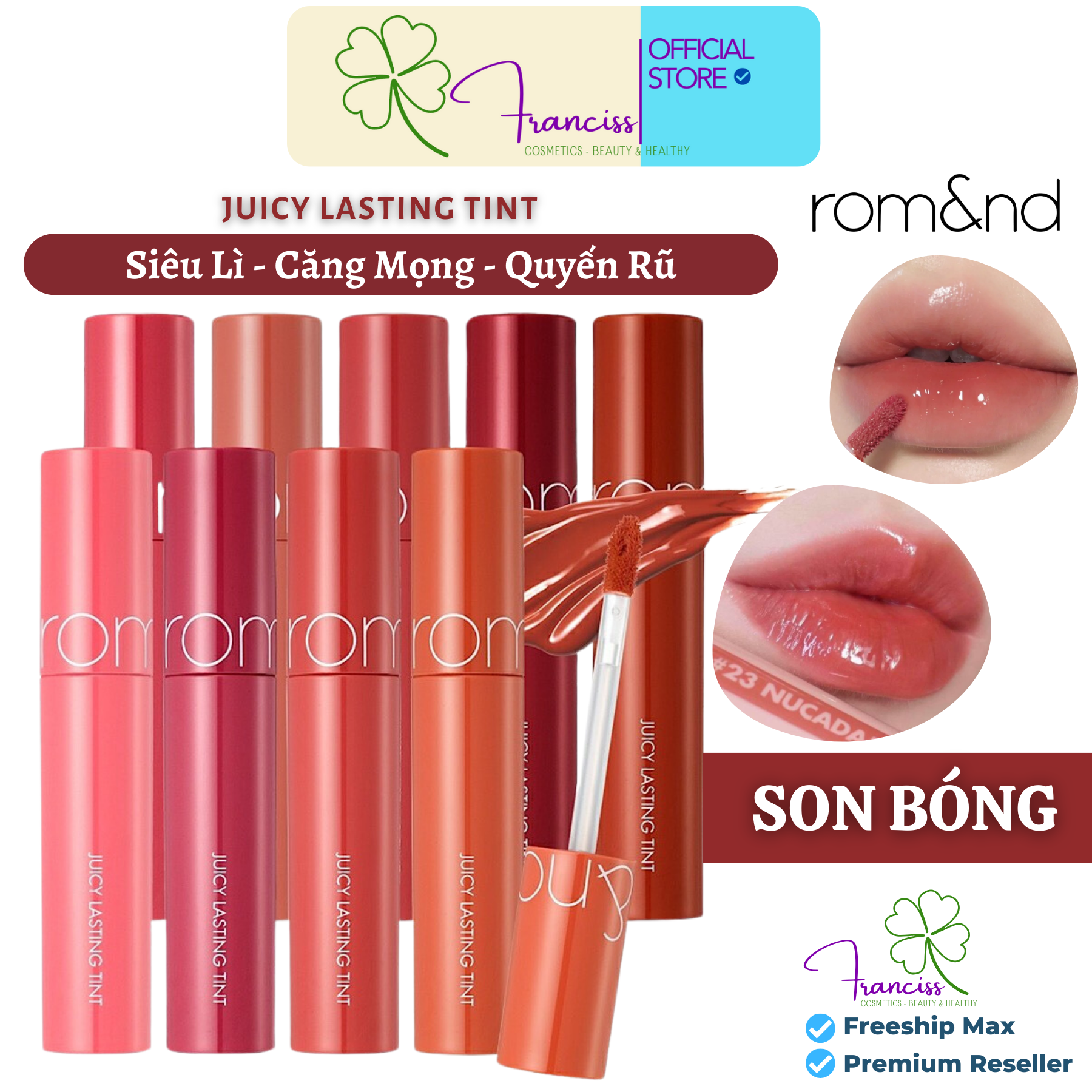 Son Tint Bóng, Siêu Lì, Căng Mọng Hàn Quốc Romand Juicy Lasting Tint [5.5g]