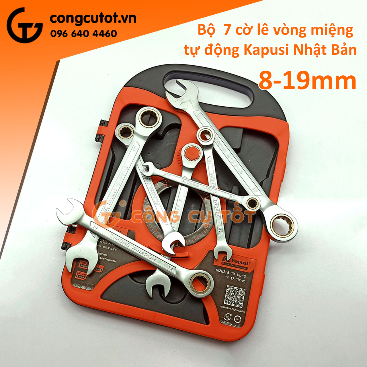Bộ 7 cờ lê vòng miệng tự động cỡ 8-19mm t0010 c-mart đài loan, kapusi nhật bản