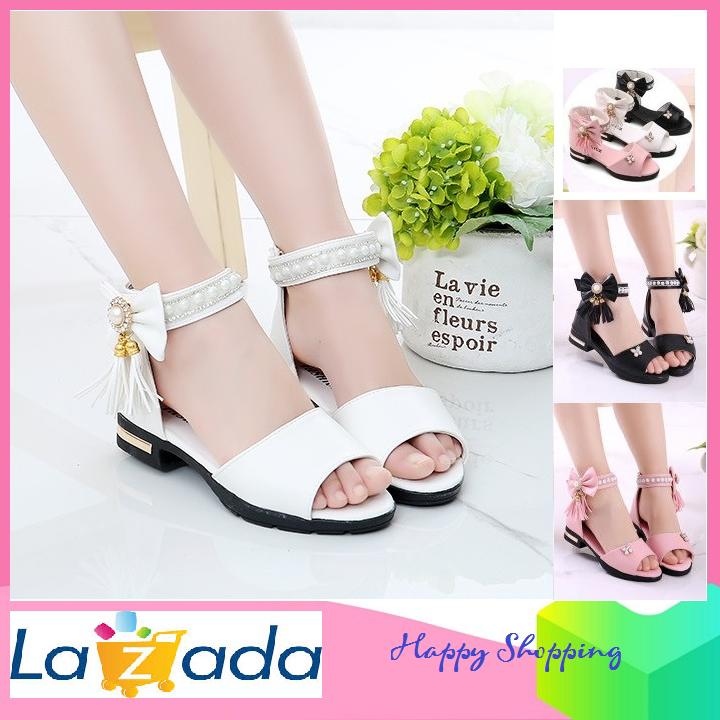 Dép bé gái, sandan bé gái, giày dép bé gái đính nơ ngọc đế 2cm 1-10 tuổi