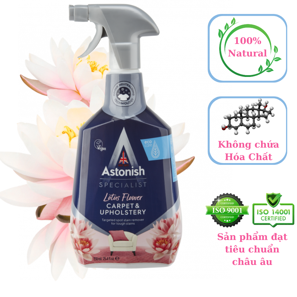 Bình xịt tẩy vệ sinh vải áo khoác nỉ thảm sofa giày khử mùi hương sen Astonish C6720 750ml