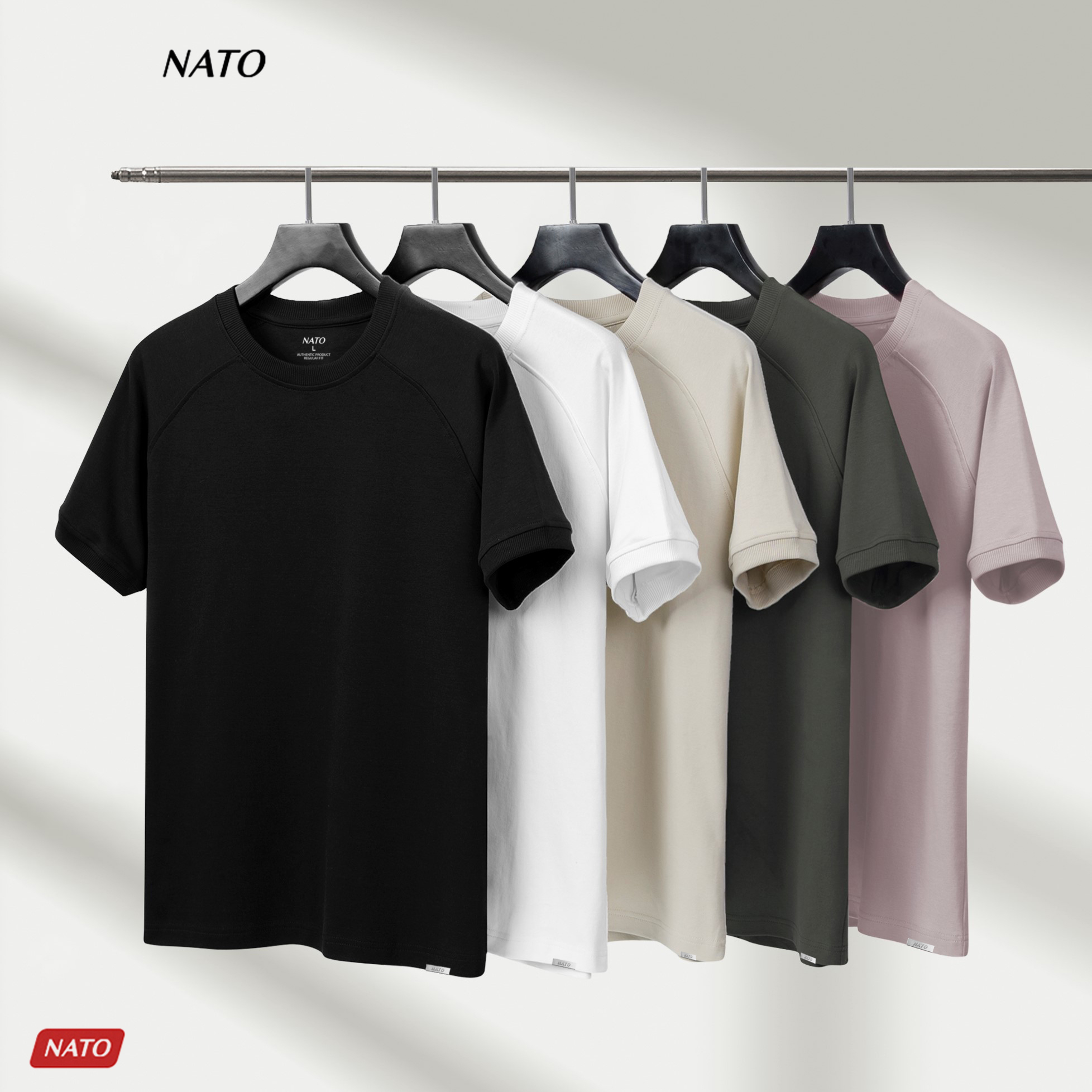 Áo Thun Nam NATO® "Alan - 280Gsm" Embroider/Raplan Áo Phông Trơn Tay Phối Cotton Đẹp Cổ Tròn Đen Trắng Cao Cấp