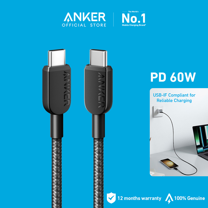 Anker 310 PD 60W USB C to USB C Cable  Fast Charge for Samsung Galaxy S22, iPad Pro 2021, iPad Mini 6, iPad Air 4, MacBook Pro 2020, Switch