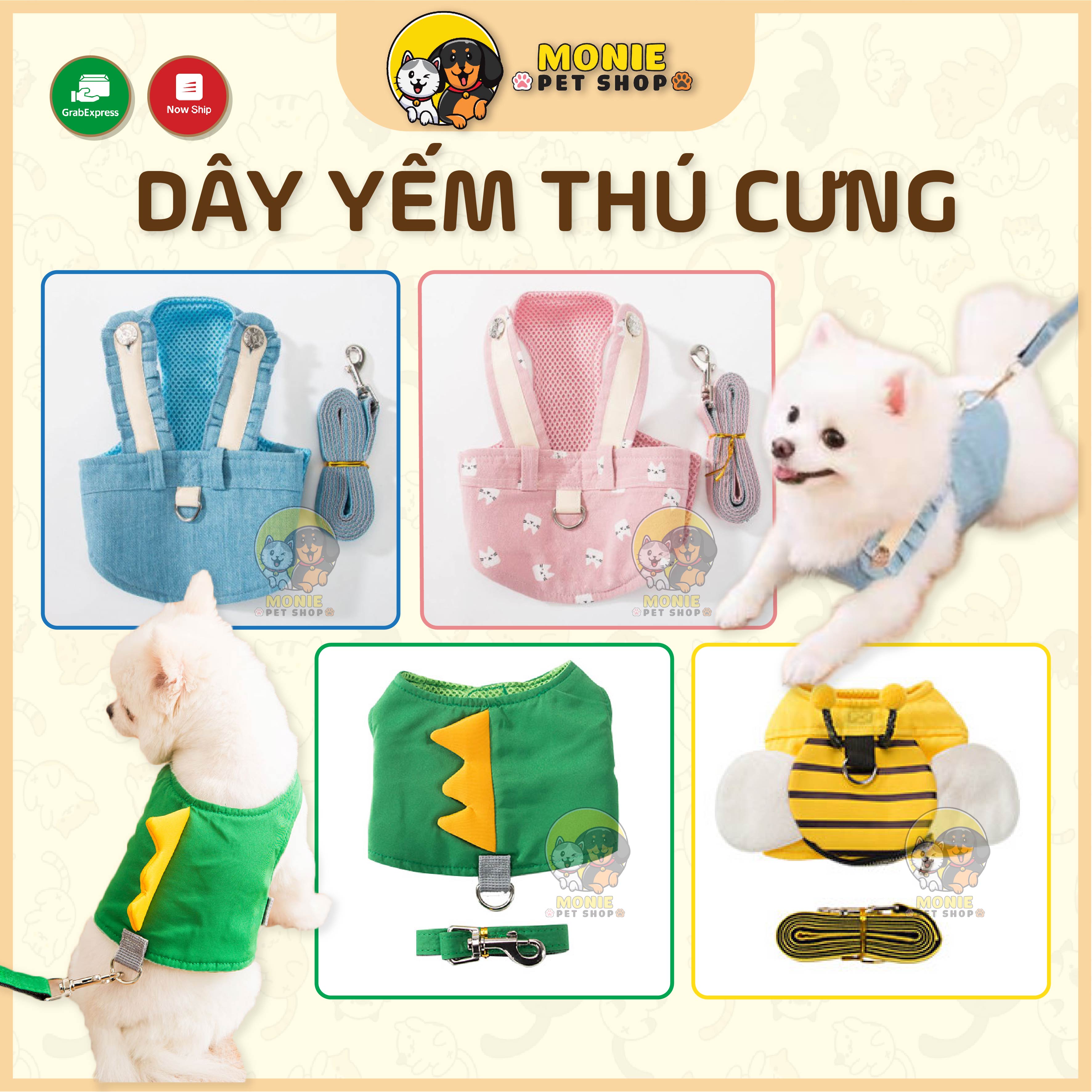 Dây yếm dắt chó mèo, thú cưng đi dạo phong cách dễ thương