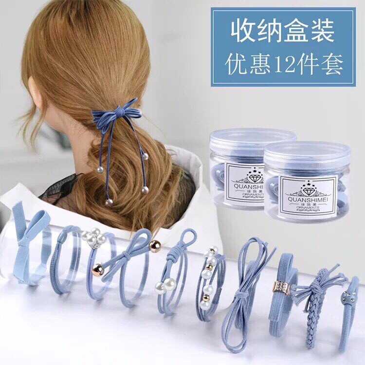 Hộp 12 dây chun- Set 12 dây chun cột tóc phong cách Hàn Quốc siêu dễ thương