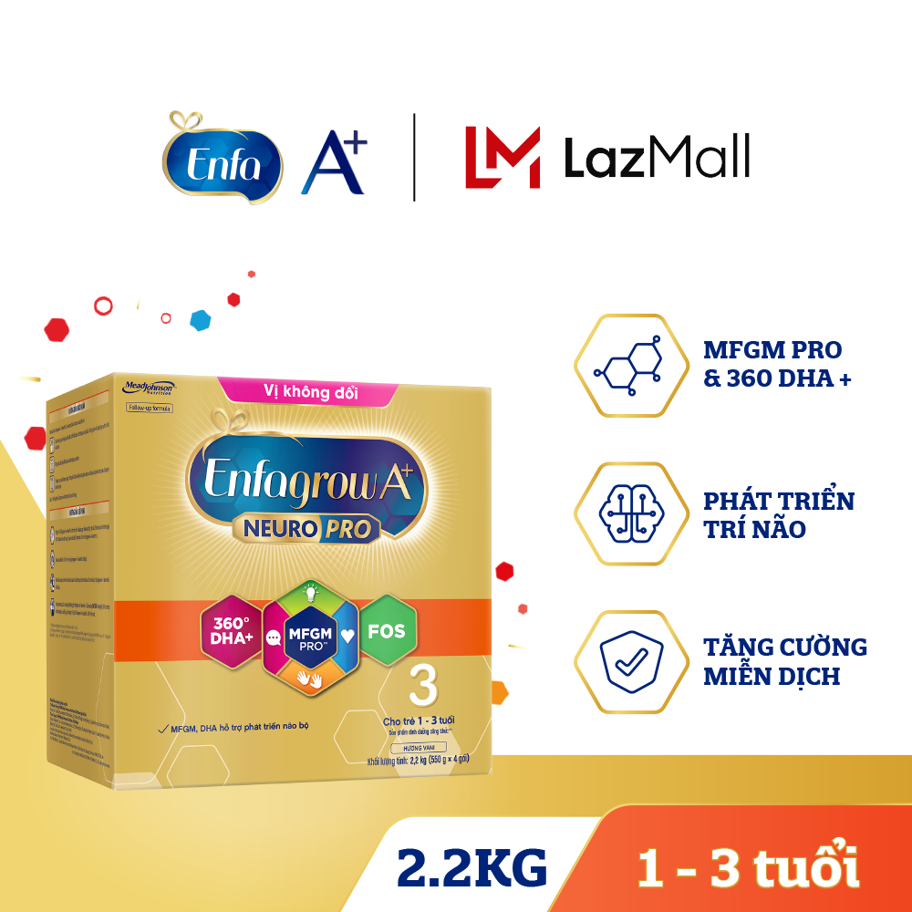 Sữa bột enfagrow a+3 với dha+ và mfgm vị không đổi cho trẻ 1-3 tuổi- 2.2kg