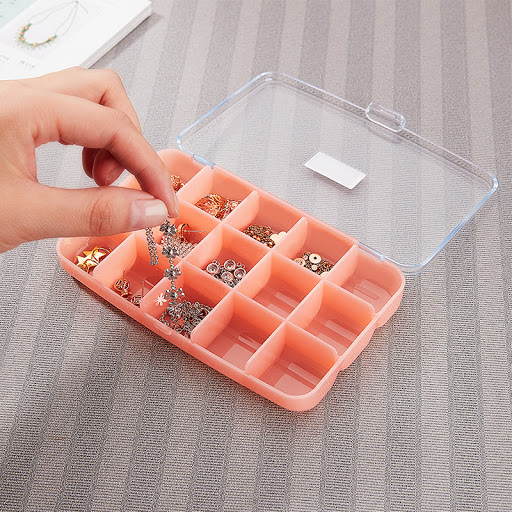 [HCM]HỘP ĐỰNG ĐỒ TRANG SỨC 15 NGĂN NHỎ MÀU HỒNG INOMATA HÀNG NỘI ĐỊA NHẬT đựng vòng nhẫn hột bông tai hay đồ văn phòng phẩm đều được