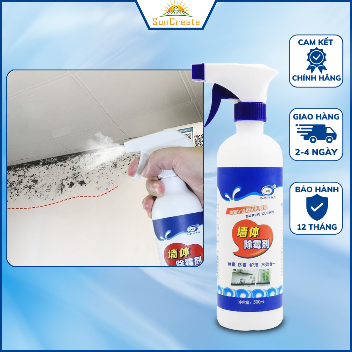 Chai xịt tẩy nấm mốc tường đa năng lkb, tẩy nấm mốc tường, xóa vết đen nấm mốc, làm đẹp tường cho nhà suncreate