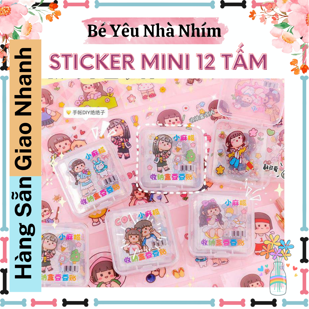 Hộp Sticker Mini 12 Tấm Dễ Thượng đựng trong hộp nhựa trong suôt