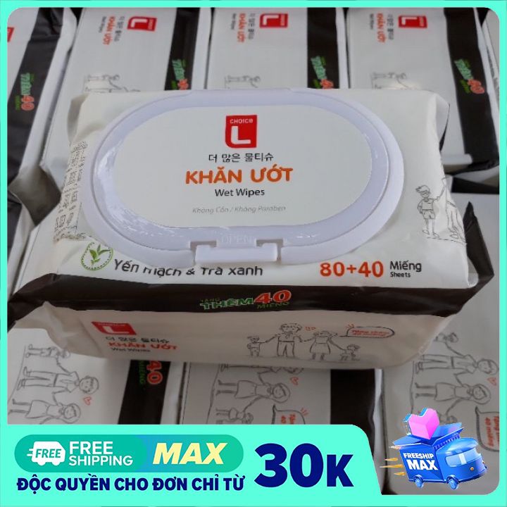 Combo 4 bịch khăn giấy ướt tiết kiệm 120 tờ choice l lotte hàn quốc tiện lợi gia đình