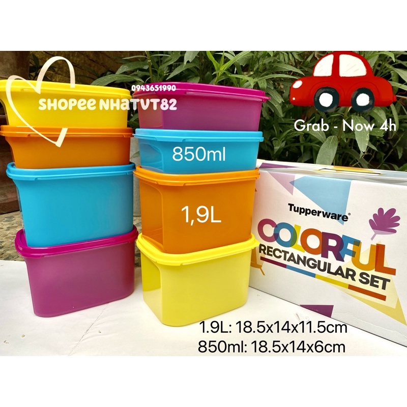 tupperware lẻ hộp mát bảo quản funtastic 3,1L / colorful rectangular 850ml / 1,9L