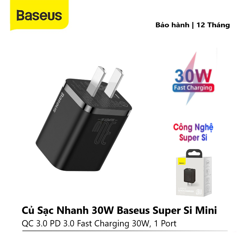 Củ sạc nhanh 30w baseus super si mini qc 3.0 pd 3.0 fast charging 30w for iphone 11/12 prm 11 mini