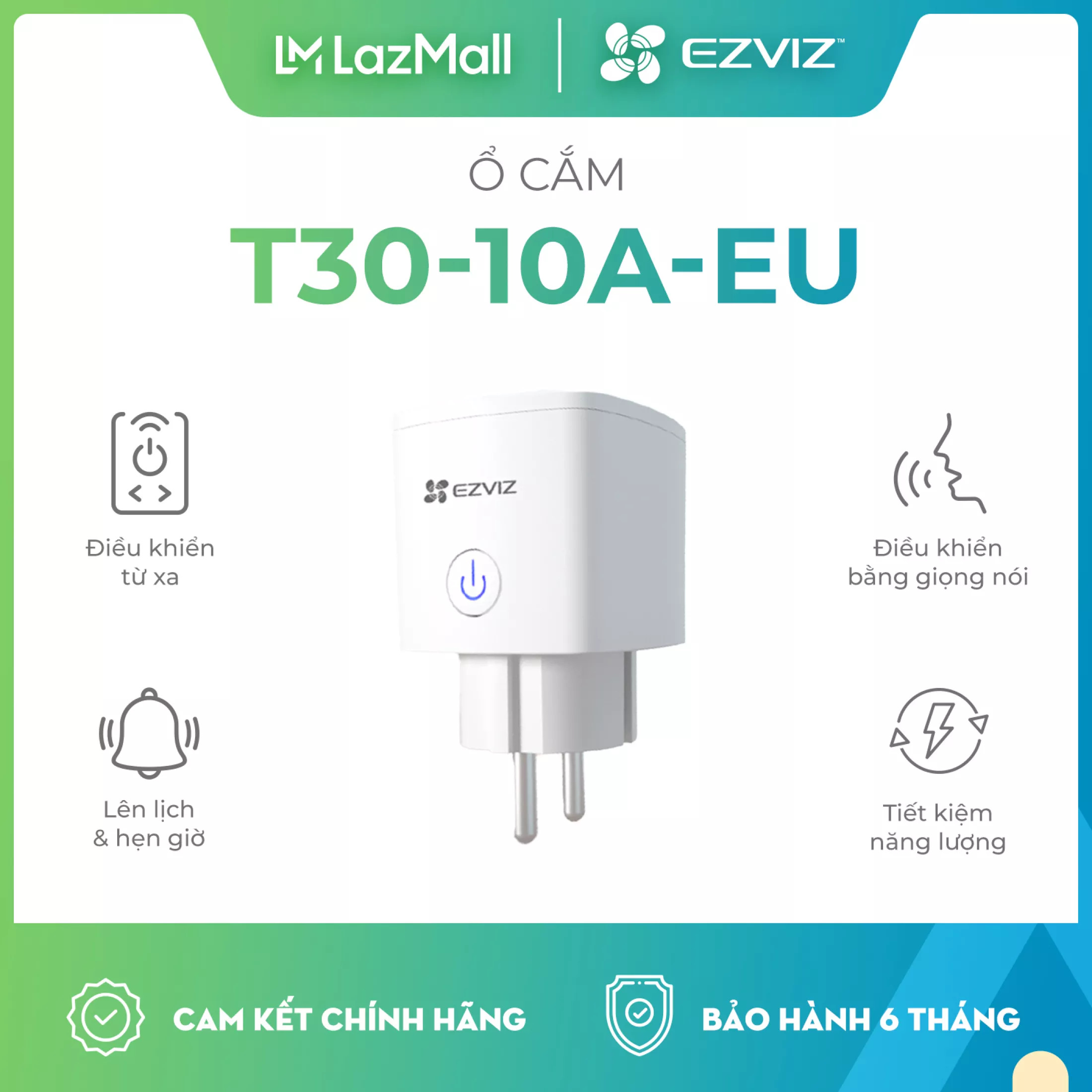 Ổ cắm wifi Ezviz T30-10B-EU và T30-10A-EU, Ổ cắm Ezviz T30 kết nối wifi, Đo điện năng tiêu thụ, từ xa qua app điện thoại, hẹn giờ tắt mở, điều khiển bằng giọng nói - Hàng Chính Hãng