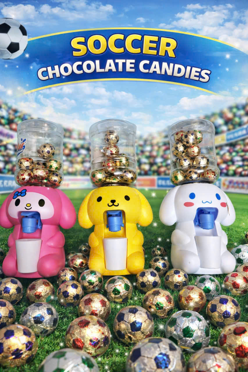 1 kẹo socola đồ chơi bình nước hoạt hình Sanrio, có hình My Melody, Pompompurin và Cinnamoroll