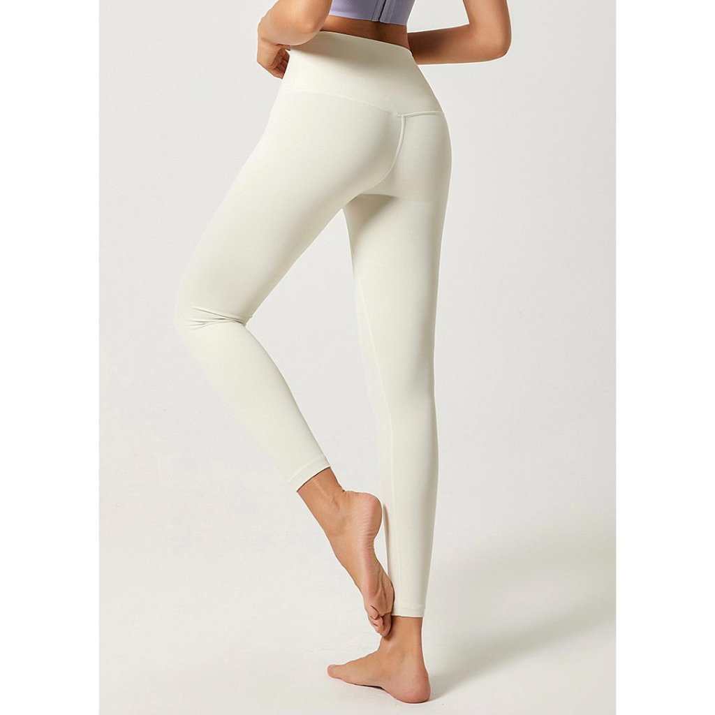 Quần legging nữ tập yoga, gym pymsport - màu trắng kem, dáng dài co giãn 4 chiều pyml054