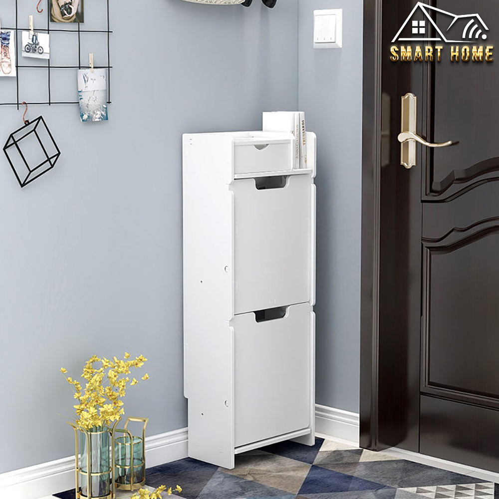 Tủ giày có cánh, kệ giày 2 tầng cánh kín, tủ đựng giày tiện lợi- tủ đa năng trắng rộng 30cm - gỗ nhựa Pitech chống mối mọt siêu bền - Smart Home