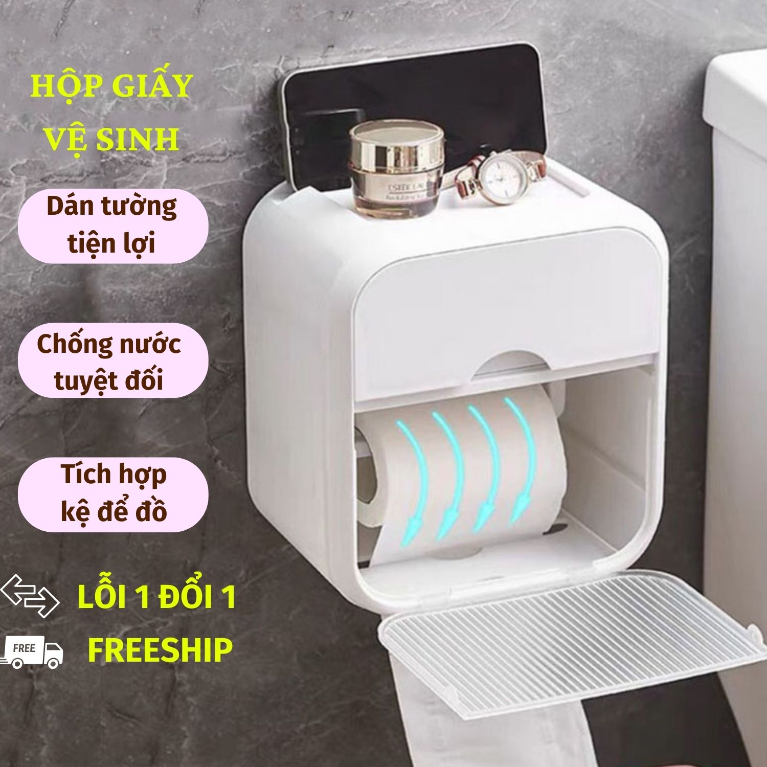 Hộp đựng giấy vệ sinh hộp giấy vệ sinh dán tường có kệ để đồ bách hoá daiki