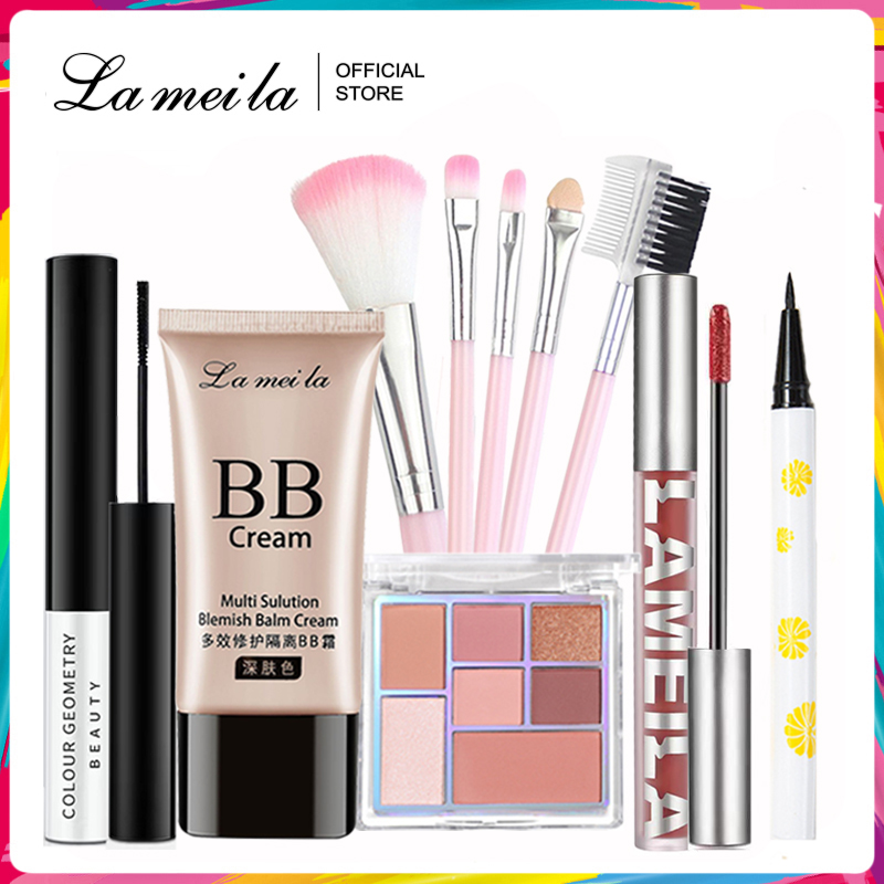 Combo trang điểm LAMEILA 6 món Kem BB + Phấn mắt + Mascara + Son kem + kẻ mắt + Bộ cọ trang điểm