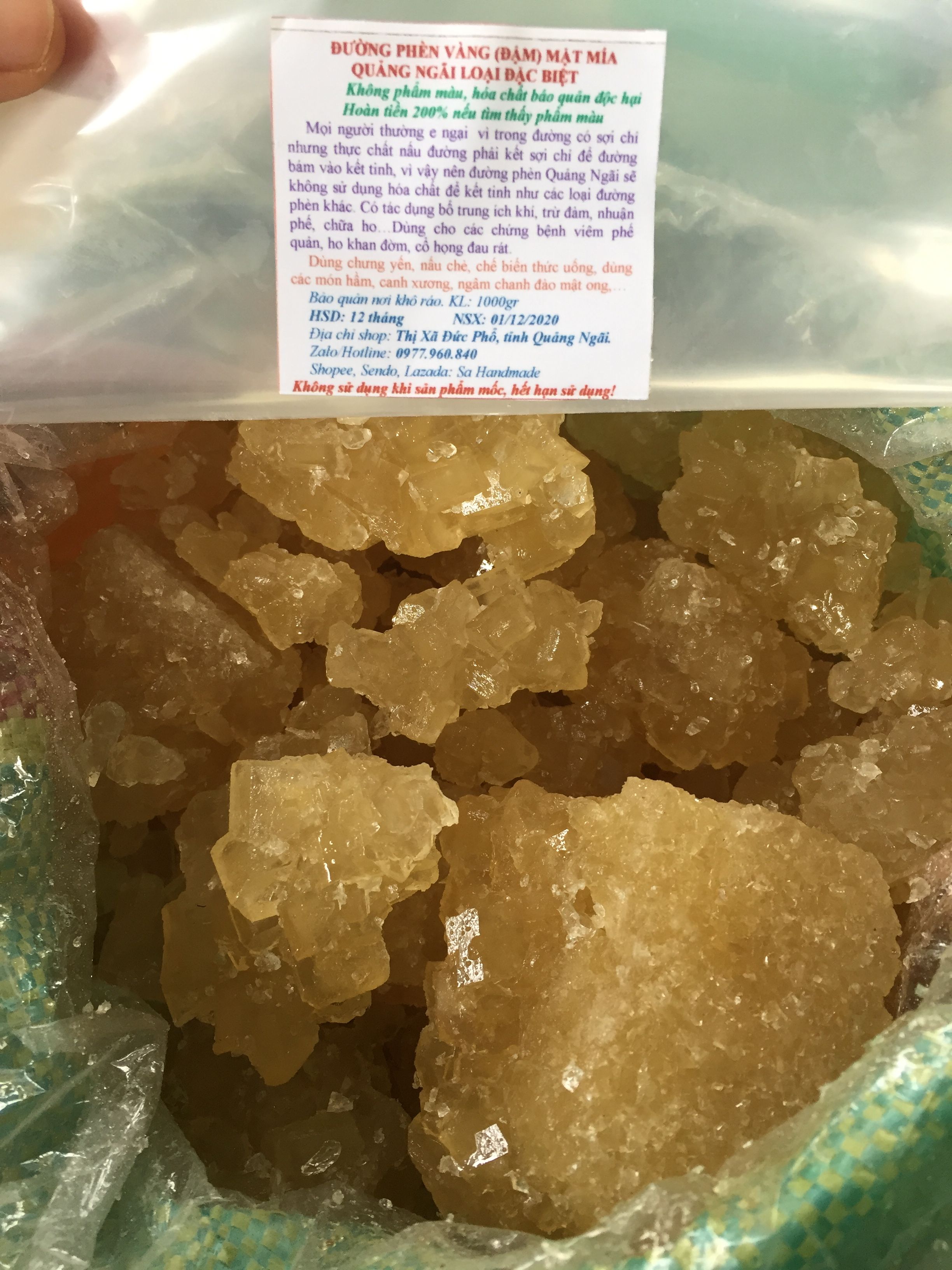 1KG ĐƯỜNG PHÈN VÀNG (NHẠT) KHÔNG PHẨM MÀU MẬT MÍA ĐẶC BIỆT QUẢNG NGÃI