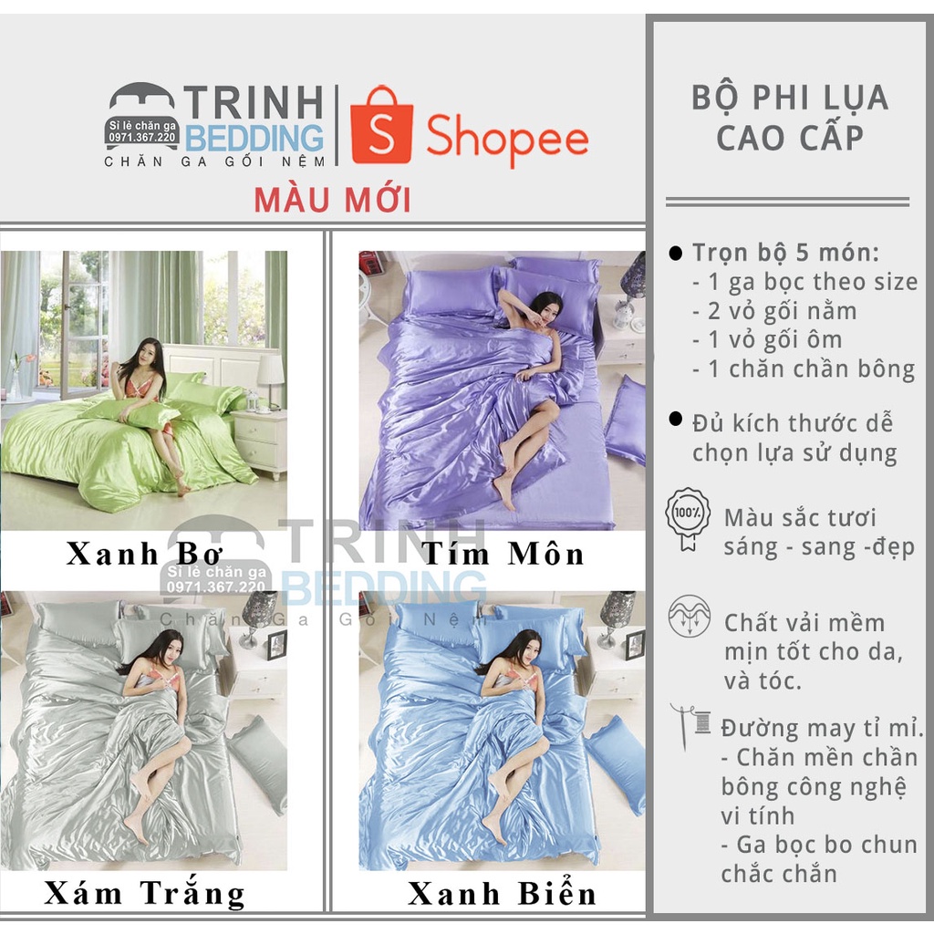 Bộ drap phi lụa màu mới mịn mát cao cấp trinhbedding