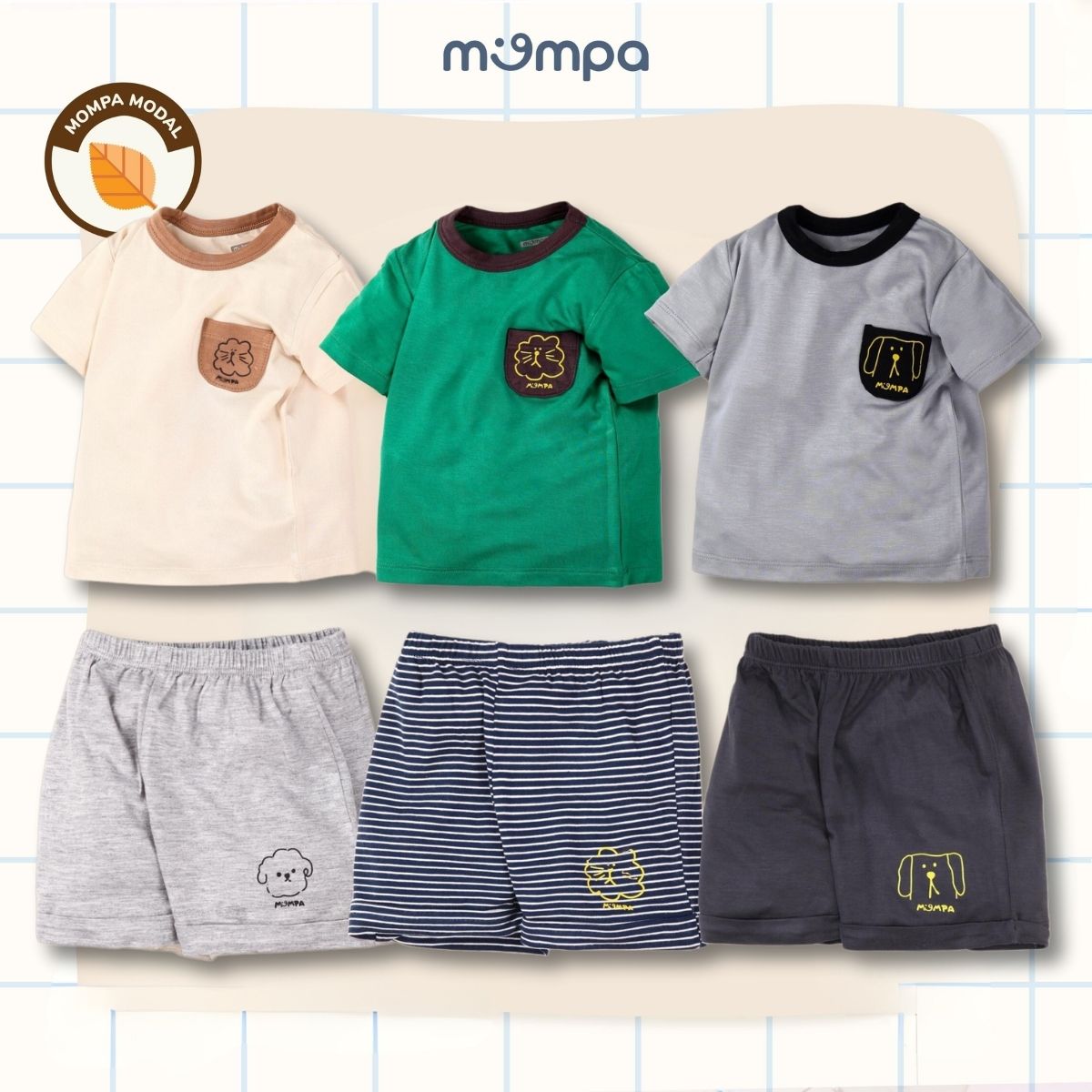 Quần áo trẻ em Mompa 1-5 tuổi vải Modal túi ngực mềm mại co giãn thoáng