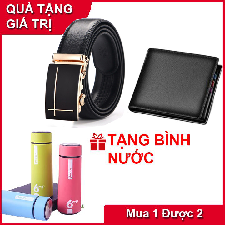 Combo Ví da nam VD015 - Thắt lưng da nam CTL Tặng kèm bình nước 6 UOP