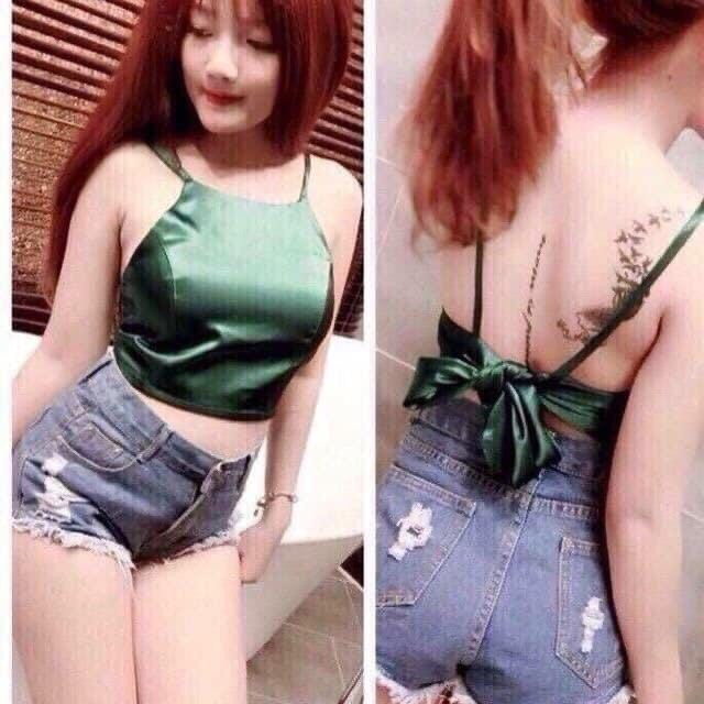 Áo crotop yếm cột nơ lưng có mút ngực snu