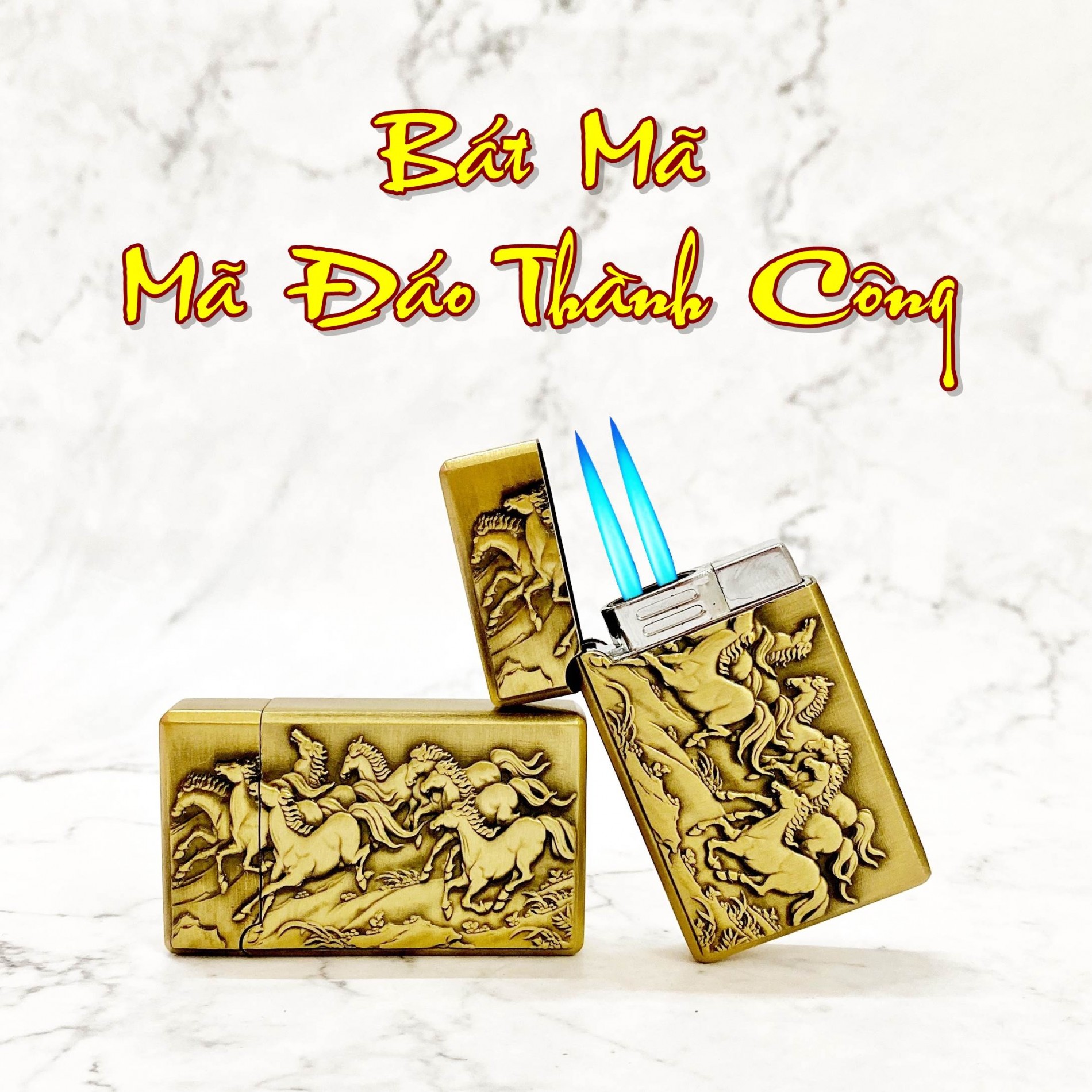 Bật lửa khè bấm ngang 2 tia hình bát mã -