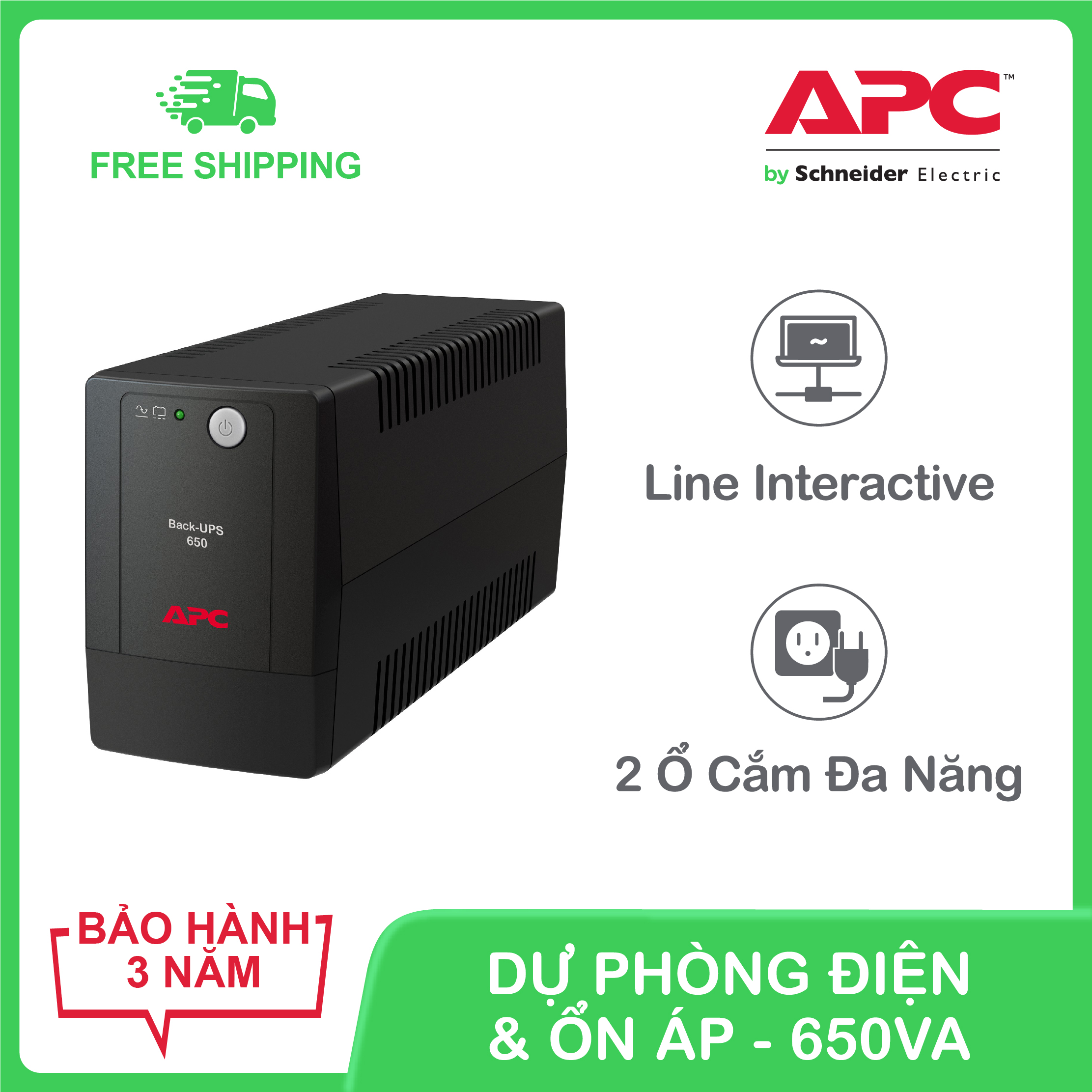 Bộ lưu điện apc by schneider electric back-ups 650va 230v & ổn áp bx650li-ms