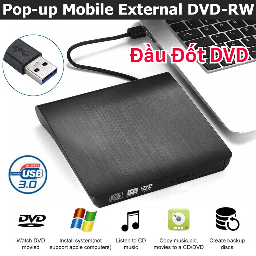 Ổ đĩa dvd-rom di động 2in1 usb + c-drive dvd-rom hỗ trợ khe cắm usb 3.0 nhẹ để dễ dàng mang theo