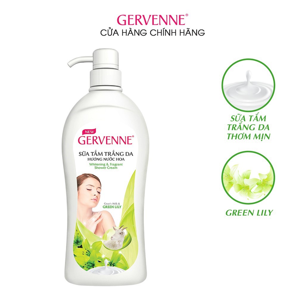 Sữa tắm trắng da gervenne tinh chất sữa dê & hoa lily tím 1,2l