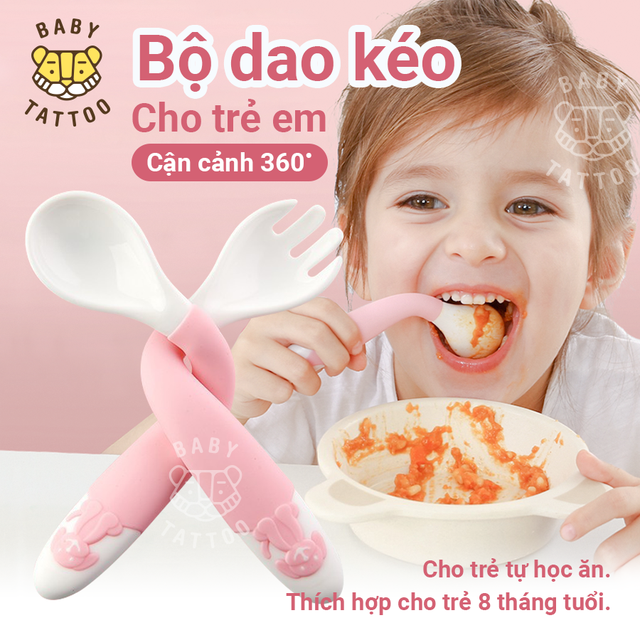 BPA free baby spoon and fork soft flexible child learn dishware BABY TATTOO