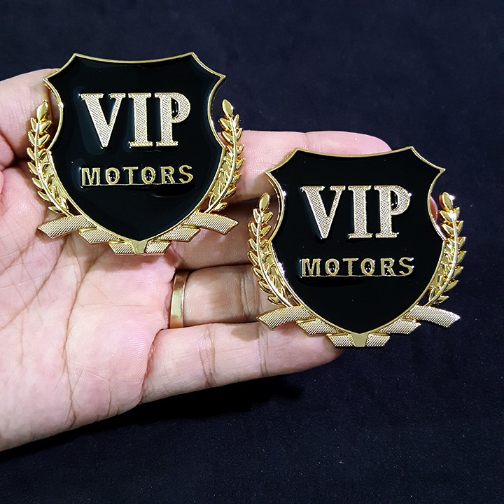 Bộ 2 miếng dán logo kim loại chữ VIP MOTOR bông lúa - trang trí oto - Phụ Kiện Đồ Chơi Ô Tô Xe Hơi EUNOIA