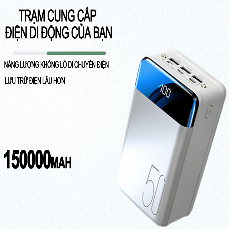 Sạc dự phòng 150000mAh chính hãng 100% Hiển thị kỹ thuật số Công suất lớn Đèn LED sạc dự phòng di động