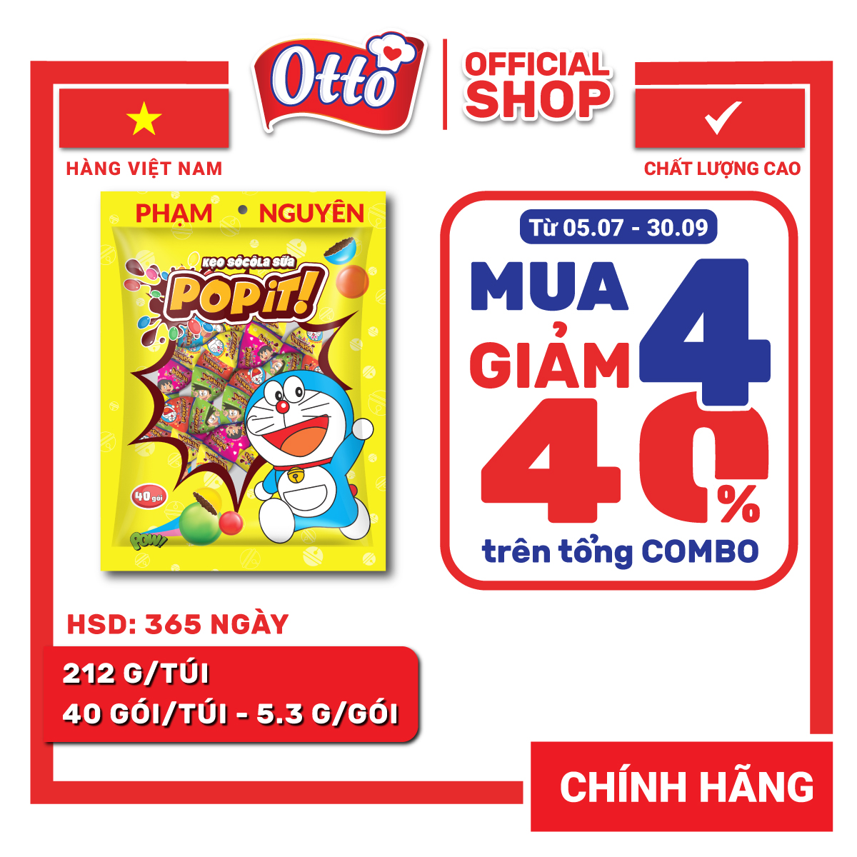 Kẹo socola sữa Popit Doraemon 212gr | Socola | Đồ ăn vặt