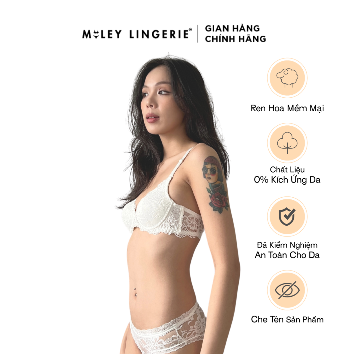 Áo Ngực Ren Không Gọng Mút Mỏng Nâng Ngực Êm Ái Màu Trắng MILEY LINGERIE