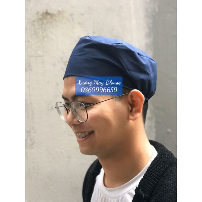 Mũ blouse Phẫu thuật xanh đen (Xanh tím than) - mũ vải blu cho bộ scrusb bác sỹ, hộ lý, đồng phục nam nữ