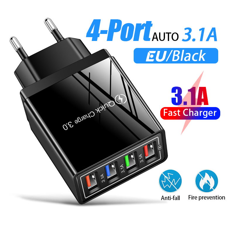 Củ sạc nhanh 4 cổng USB 3.1A,sạc mọi thiết bị,cáp sạc Micro USB/Type C,cho điện thoại/sạc dự phòng