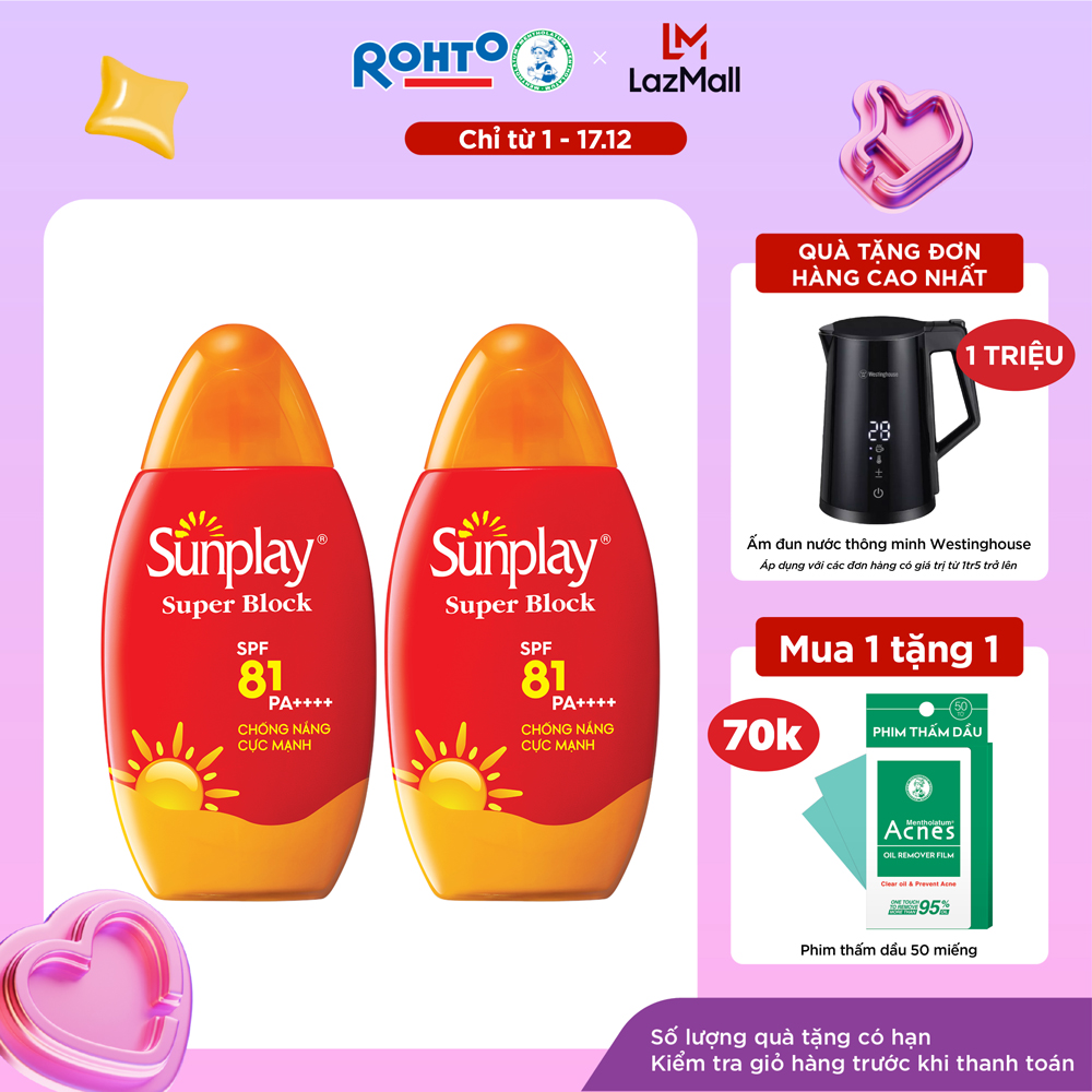 [VB] Bộ 2 kem chống nắng Sunplay cực mạnh dạng sữa Sunplay Super Block SPF 81, PA++++ 70g