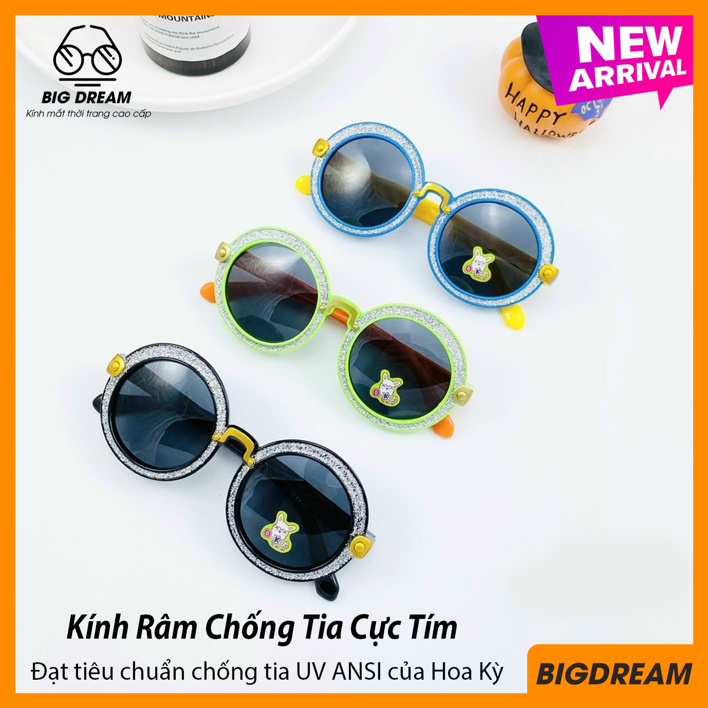 Kính mát cao cấp chống tia UV dành cho cả bé trai và bé gái siêu dễ thương BD1527 - Kính râm thời trang cho trẻ từ 1 tới 6 tuổi - Tặng kèm túi đựng + Khăn lau