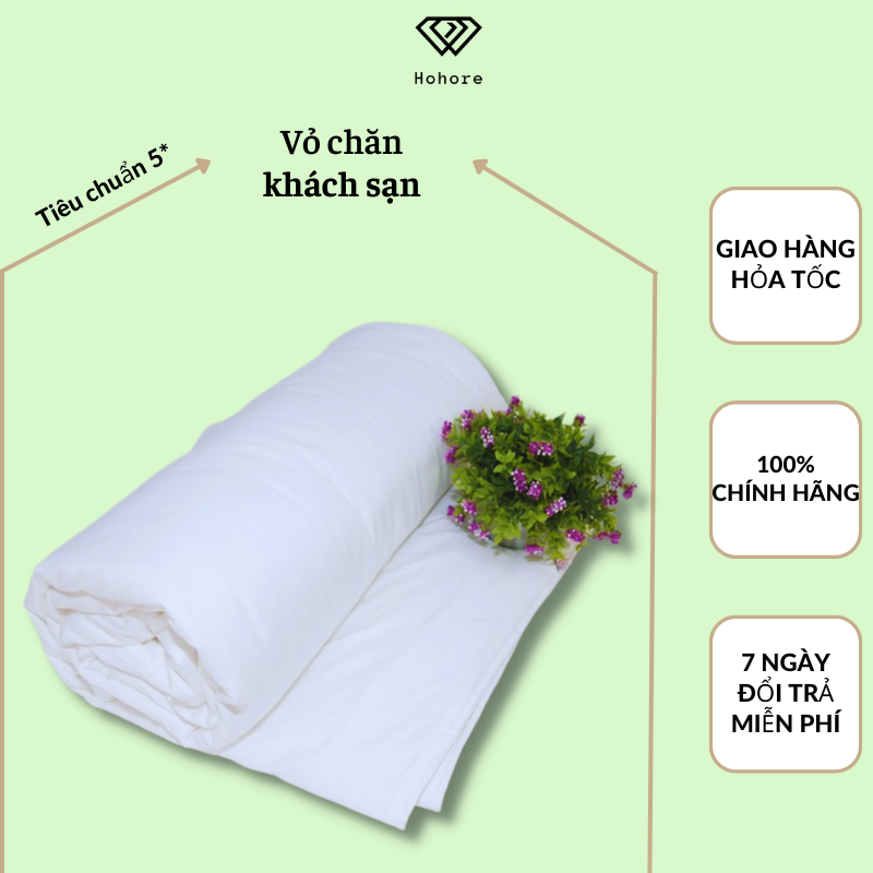 Vỏ bọc chăn khóa kéo màu trắng Riotex cho khách sạn chất liệu vải cotton cvc T300 cao cấp size: 1m6/m8/2m2