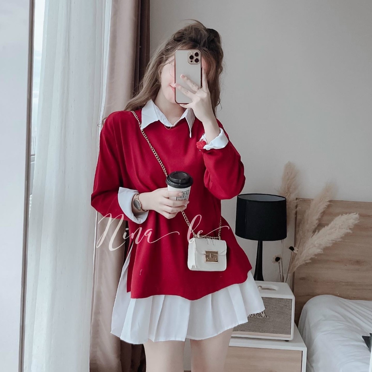 Set bộ sơ mi lụa kết hợp áo thun gân siêu xinh