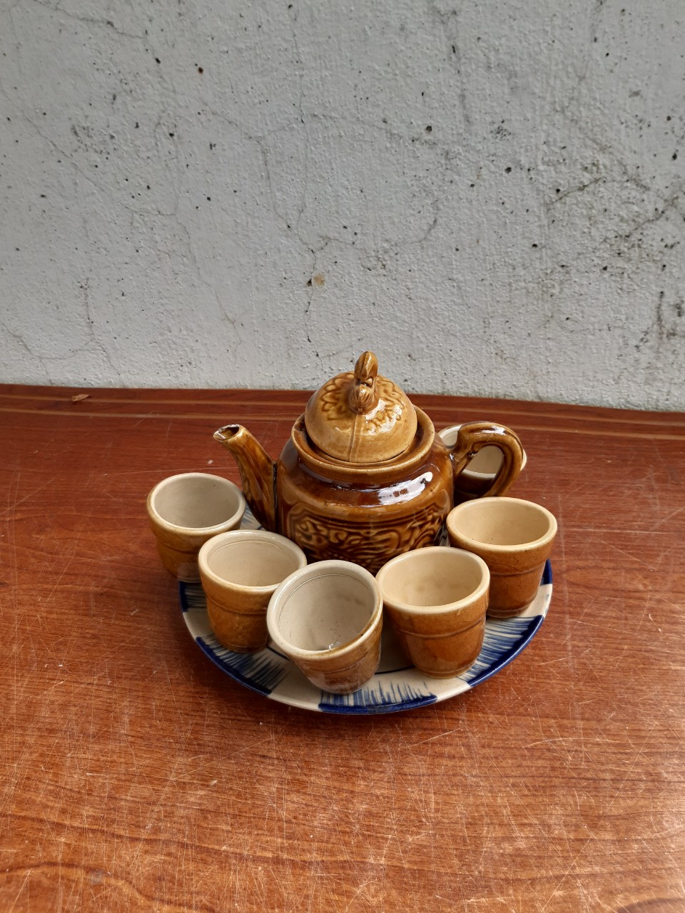 Bộ Bình trà, bộ ấm trà kiểu xưa men nâu