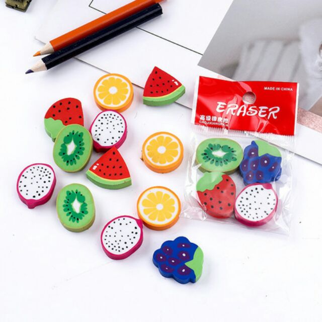 Combo 16 cục gôm tẩy chì hình trái cây cute dễ thương