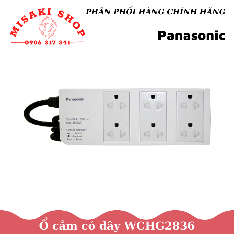 Ổ cắm điện 6 lỗ 3500w wchg2836 panasonic an toàn / bền / xịn | misakishop